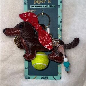 Piper K Dachshund Tennis Ball Scarf Bones Handbag Bag Charm Purse Key Ring Gold